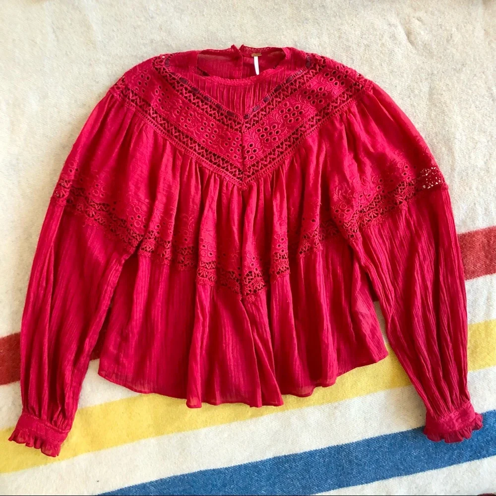 Free People Abigail Victorian top in red